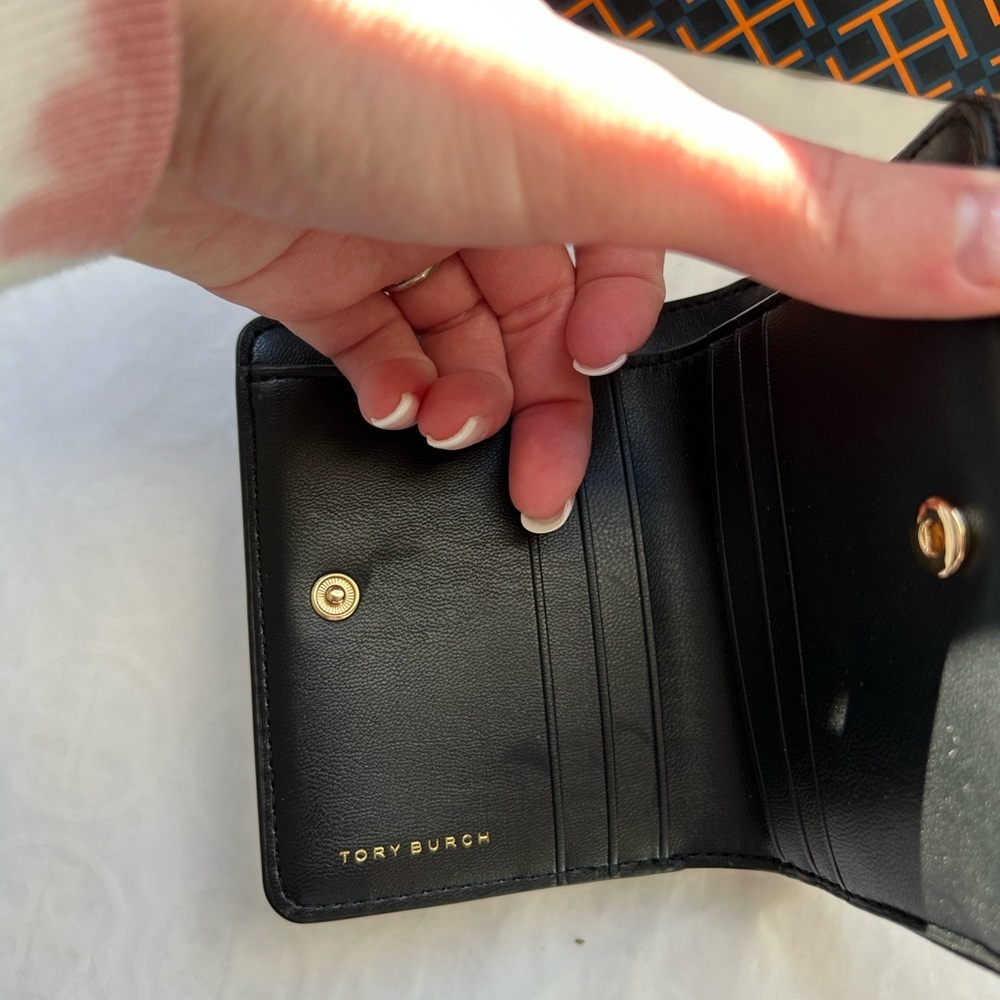 Tory Burch Emerson Tortoise Patent Mini Wallet Gold Brown Tan Neutral - Picture 7 of 10